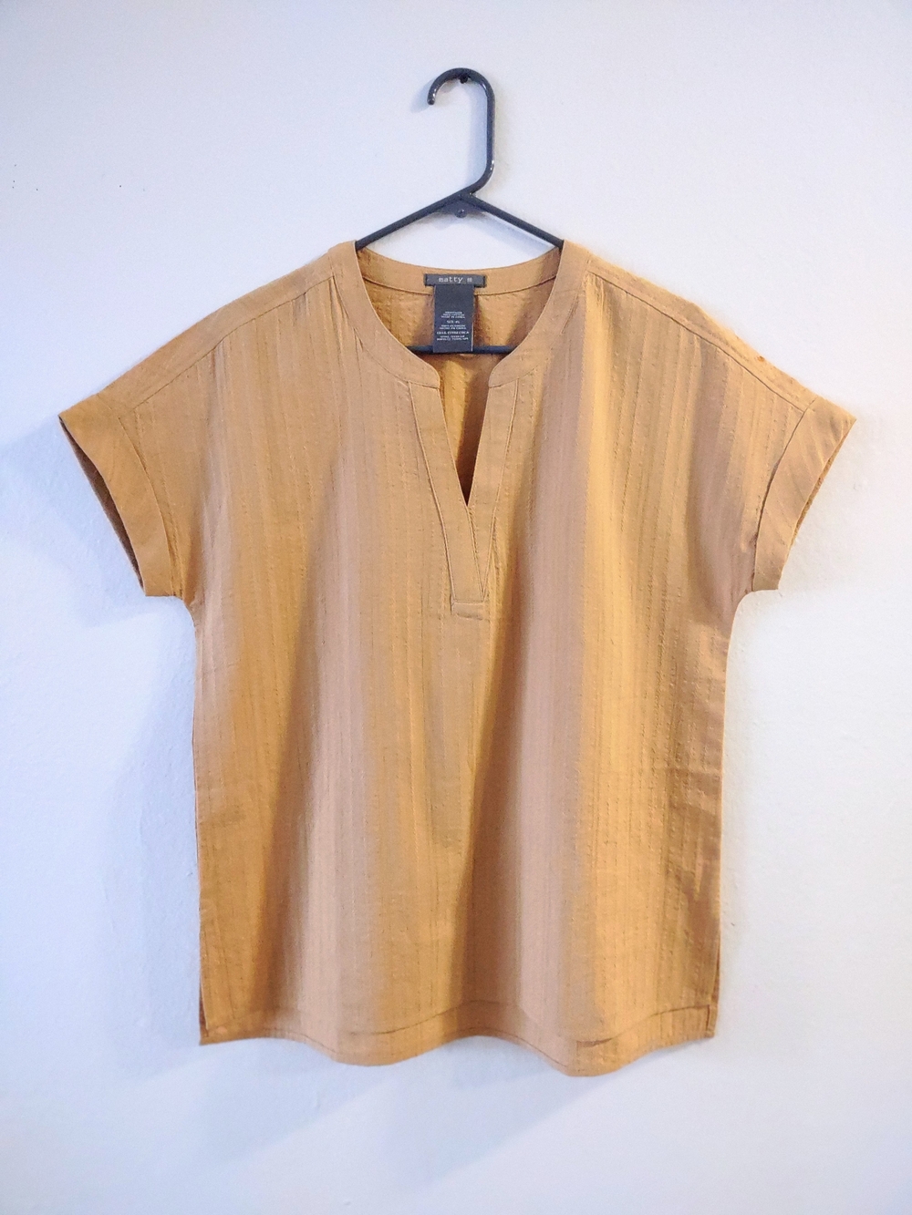 Matty M Mustard Split-Neck Short Sleeve Tunic Top